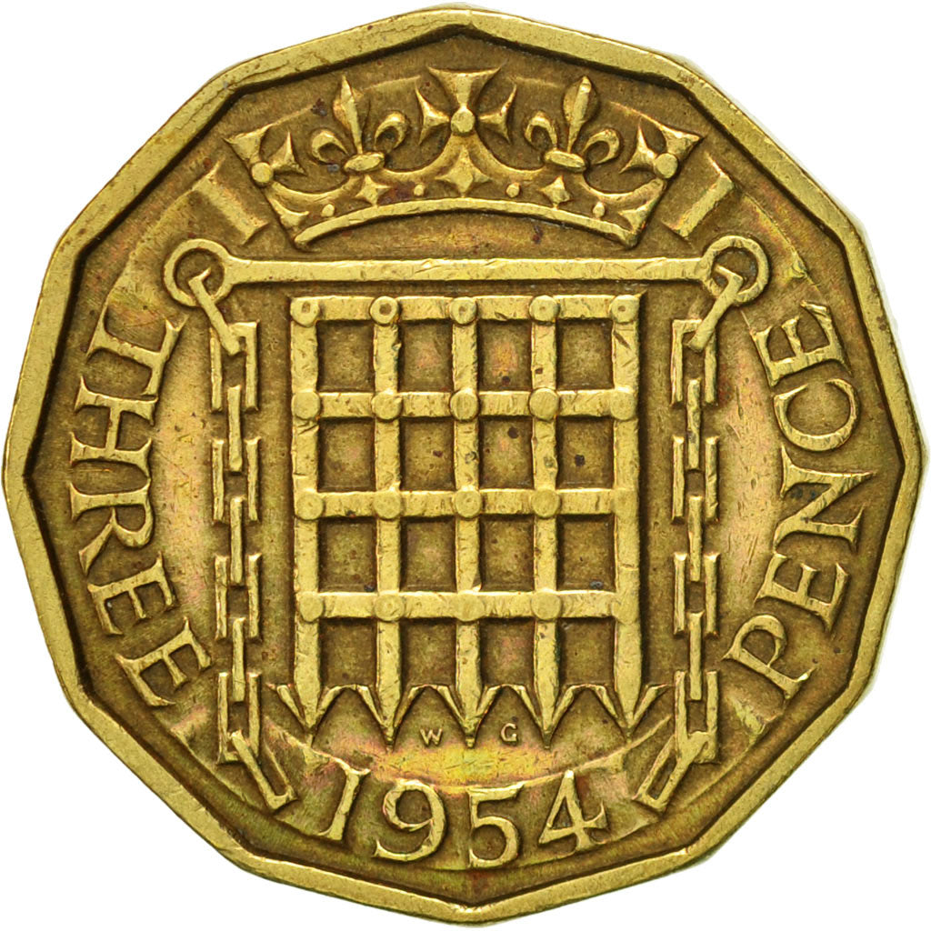 Moneta, Gran Bretagna, Elizabeth II, 3 Pence, 1954, BB+, Nichel-ottone, KM:900
