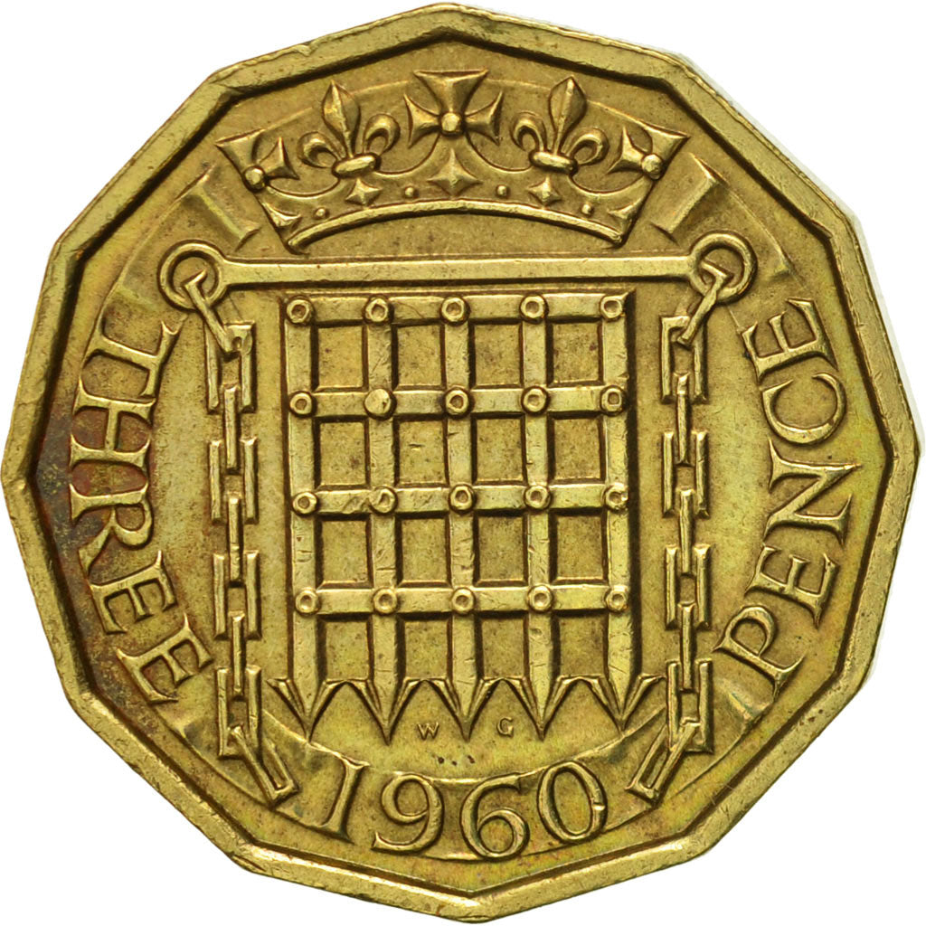 Coin, Great Britain, Elizabeth II, 3 Pence, 1960, AU(50-53), Nickel-brass