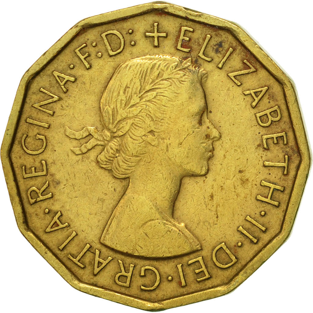 Coin, Great Britain, Elizabeth II, 3 Pence, 1964, AU(50-53), Nickel-brass