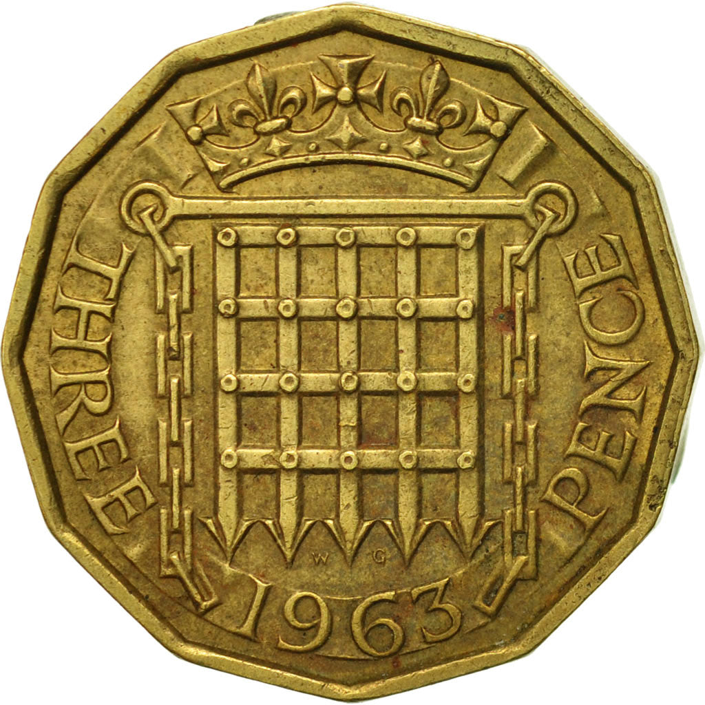 Coin, Great Britain, Elizabeth II, 3 Pence, 1963, AU(50-53), Nickel-brass