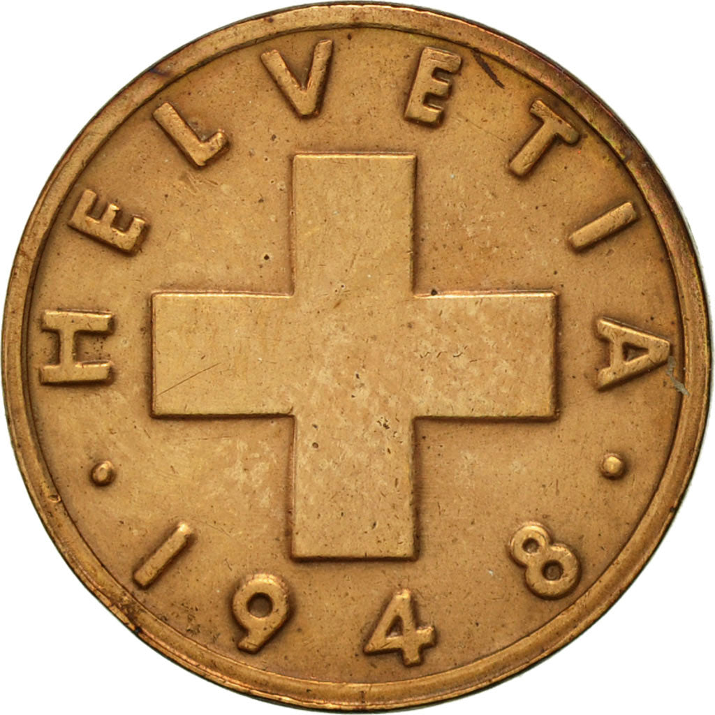 Coin, Switzerland, Rappen, 1948, Bern, AU(50-53), Bronze, KM:46