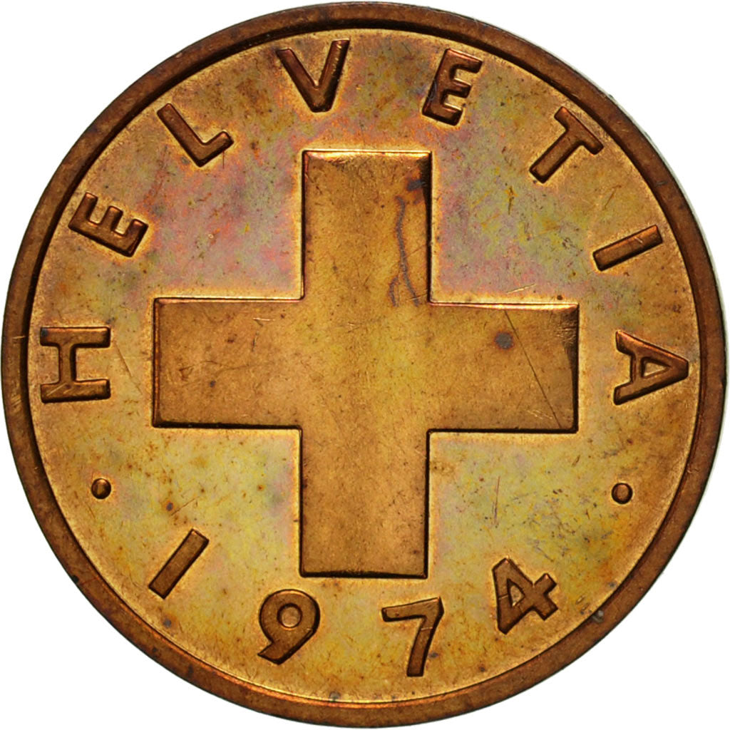 Coin, Switzerland, Rappen, 1974, Bern, AU(50-53), Bronze, KM:46