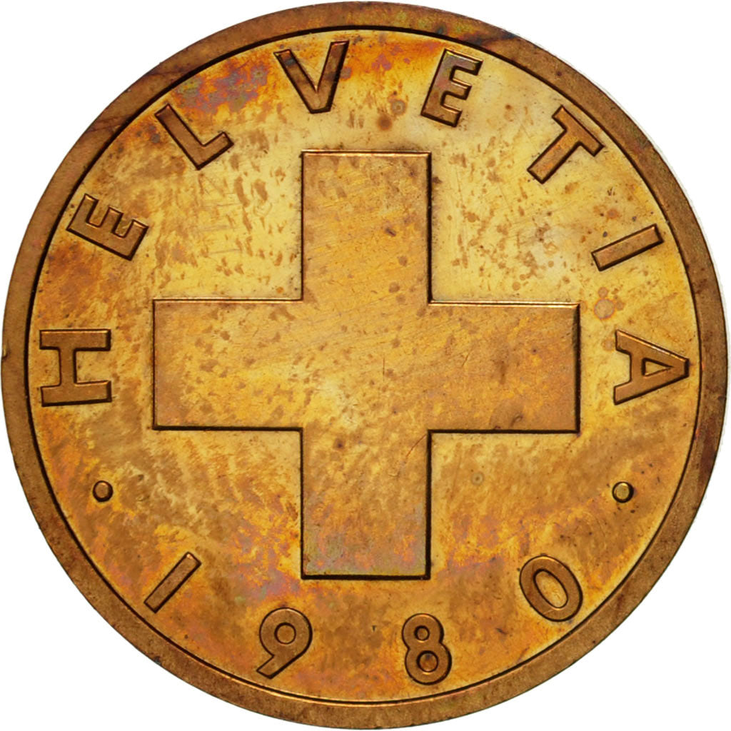 Coin, Switzerland, Rappen, 1980, Bern, AU(50-53), Bronze, KM:46