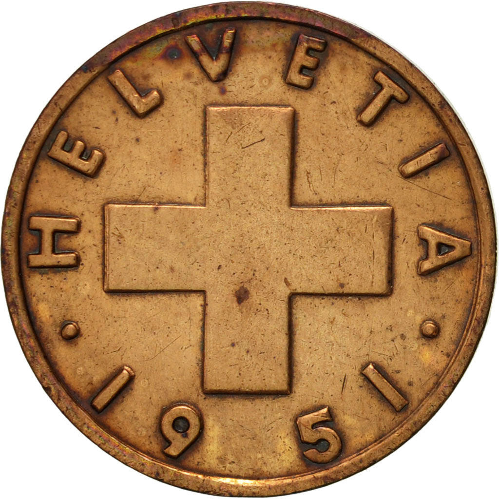 Coin, Switzerland, Rappen, 1951, Bern, AU(50-53), Bronze, KM:46