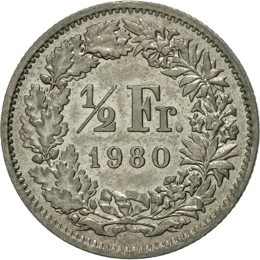 Coin, Switzerland, 1/2 Franc, 1980, Bern, AU(50-53), Copper-nickel, KM:23a.1