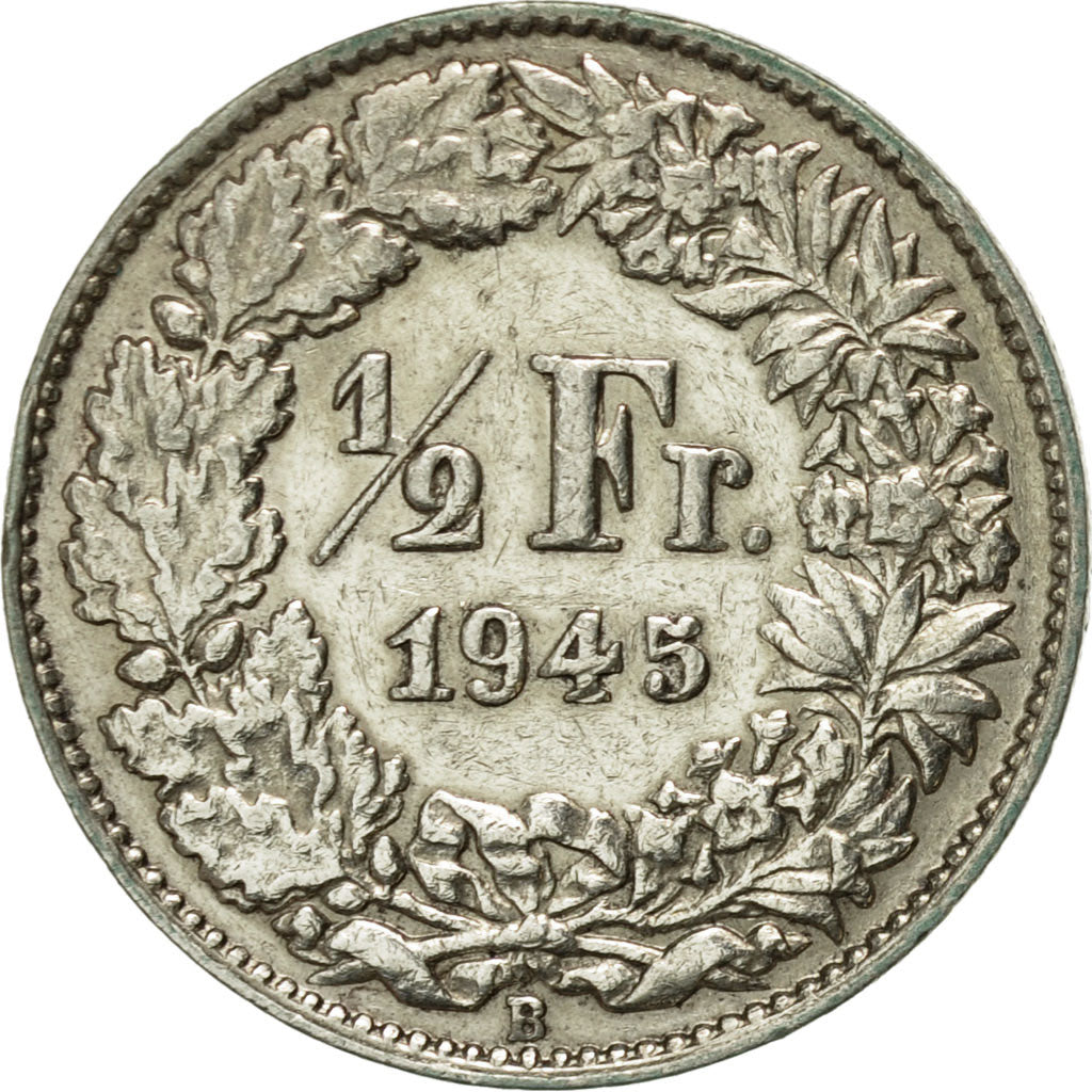Coin, Switzerland, 1/2 Franc, 1945, Bern, AU(50-53), Silver, KM:23