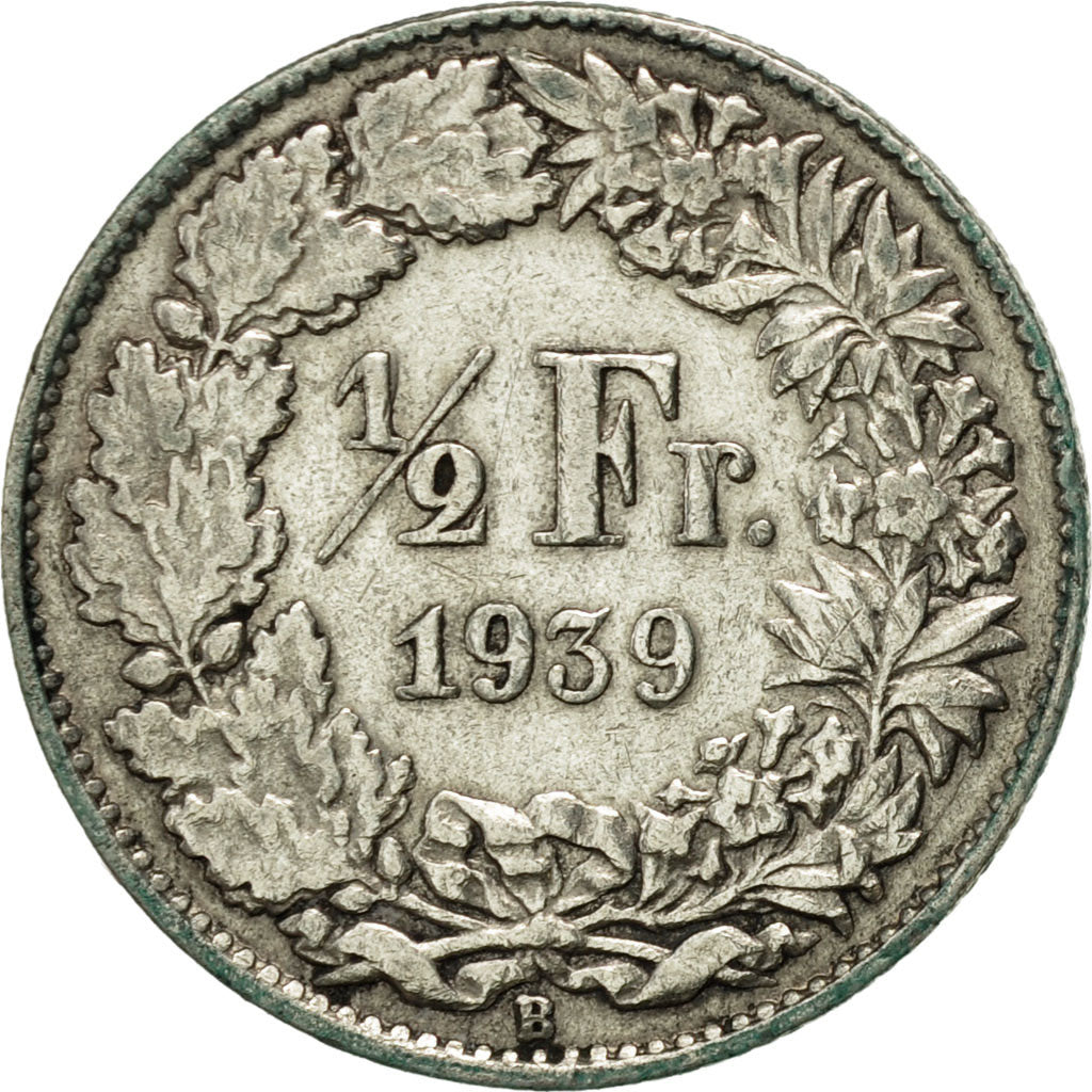 Svizzera, 1/2 Franc, 1939, Bern, BB+, Argento, KM:23