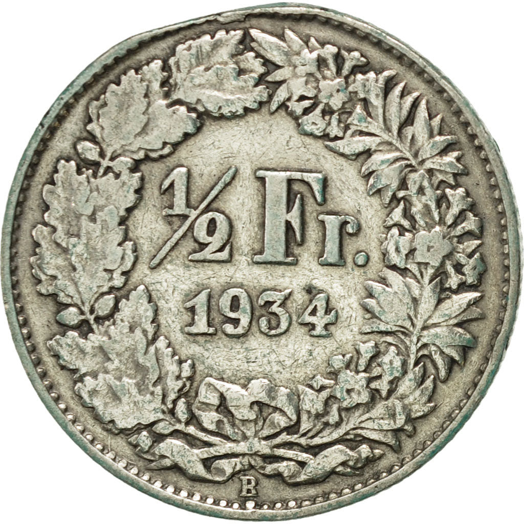 Coin, Switzerland, 1/2 Franc, 1934, Bern, AU(50-53), Silver, KM:23