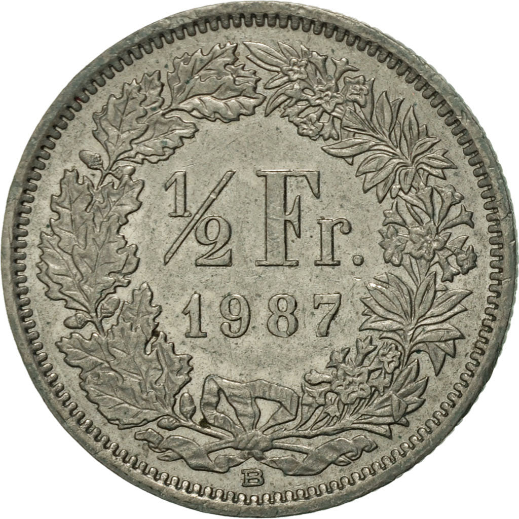 Coin, Switzerland, 1/2 Franc, 1987, Bern, AU(50-53), Copper-nickel, KM:23a.3