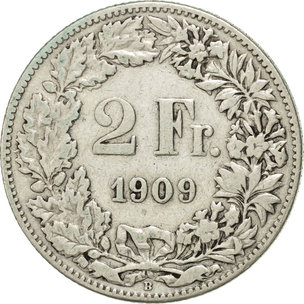 Svizzera, 2 Francs, 1909, Bern, MB+, Argento, KM:21