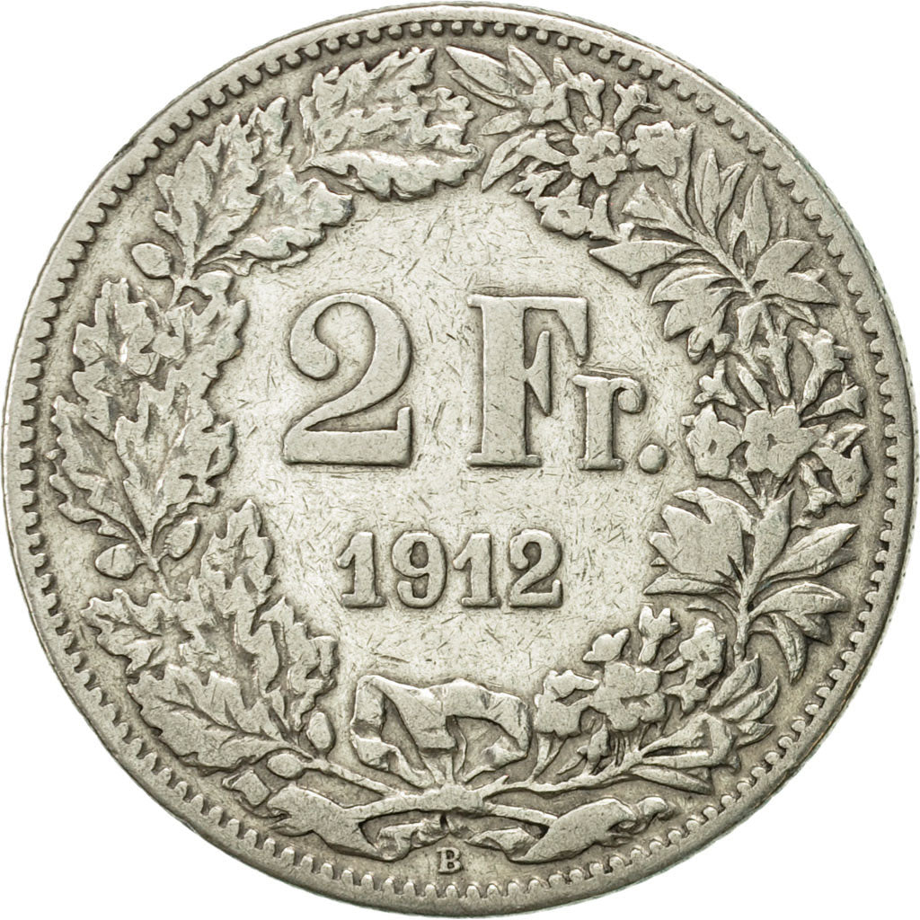 Coin, Switzerland, 2 Francs, 1912, Bern, VF(30-35), Silver, KM:21