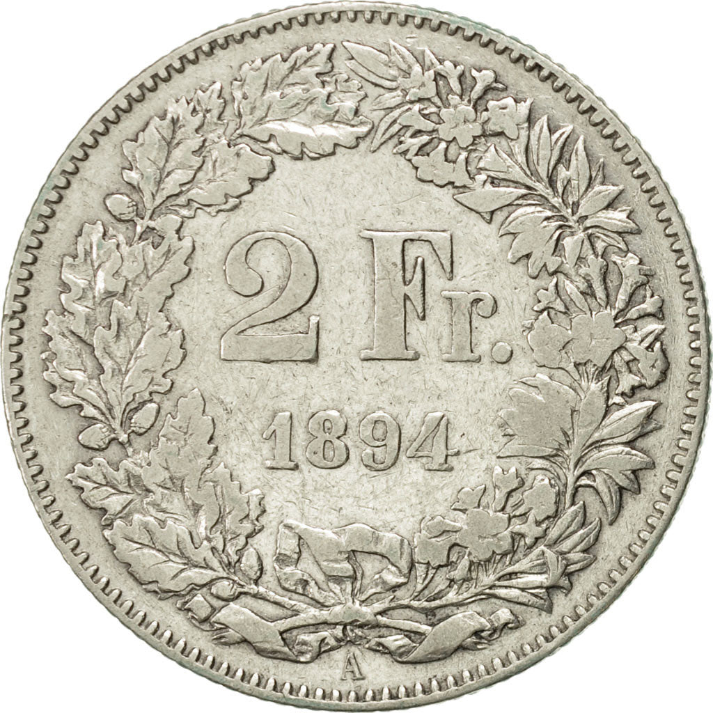 Coin, Switzerland, 2 Francs, 1894, Bern, VF(30-35), Silver, KM:21