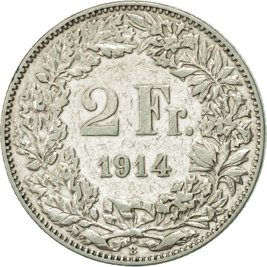 Coin, Switzerland, 2 Francs, 1914, Bern, AU(50-53), Silver, KM:21