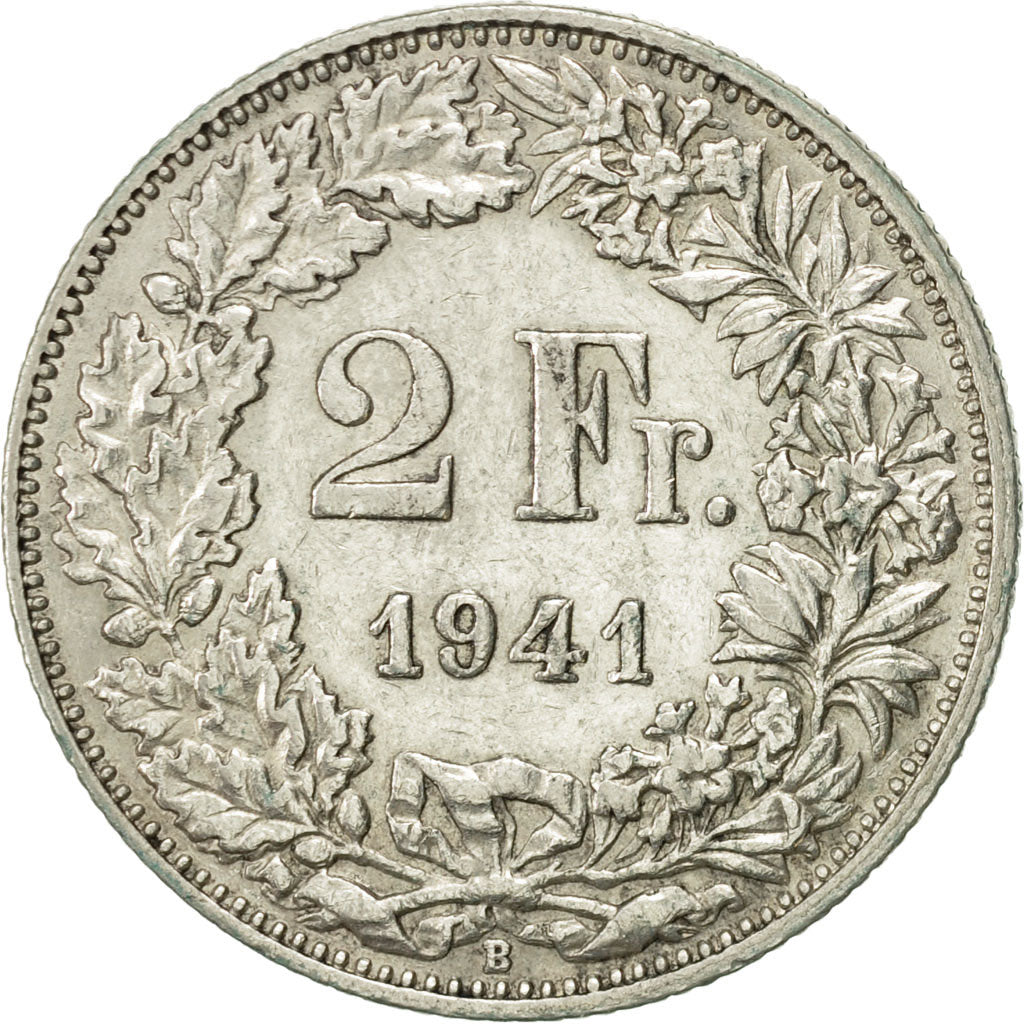 Coin, Switzerland, 2 Francs, 1941, Bern, AU(50-53), Silver, KM:21