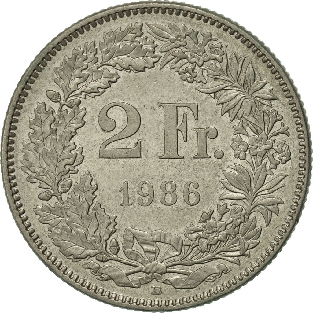 Coin, Switzerland, 2 Francs, 1986, Bern, AU(50-53), Copper-nickel, KM:21a.3