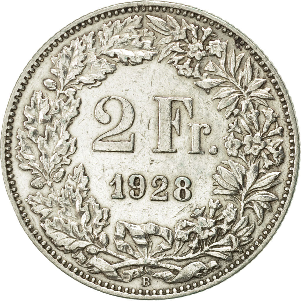 Schweiz, 2 Francs, 1928, Bern, VZ, Silber, KM:21