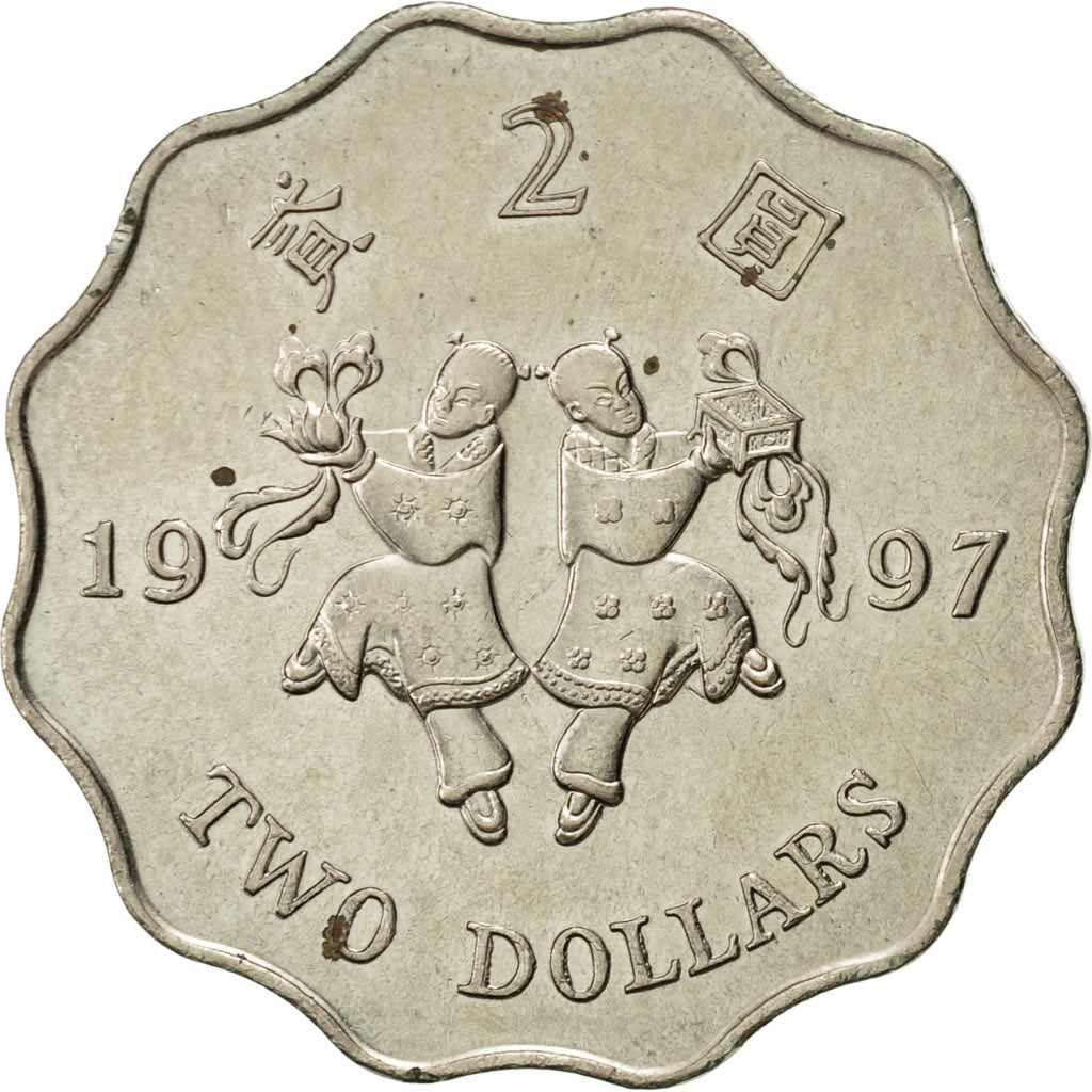Hong Kong, 2 Dollars, 1997, AU(55-58), Copper-nickel, KM:76