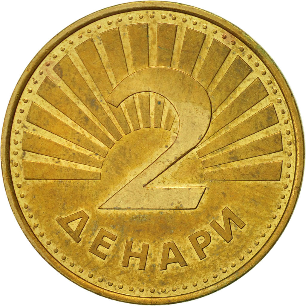 Moneta, Macedonia, 2 Denari, 2001, EF(40-45), Mosiądz, KM:3