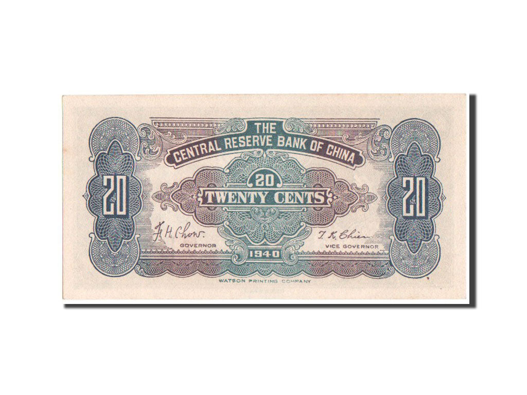 Cina, 20 Cents = 2 Chiao, 1940, FDS