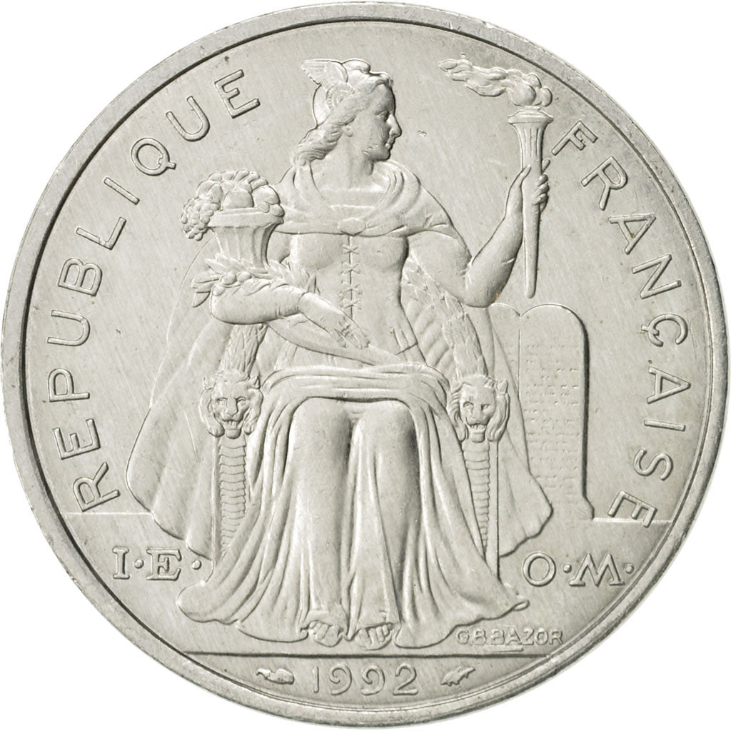 Coin, New Caledonia, 5 Francs, 1992, Paris, AU(55-58), Aluminum, KM:16