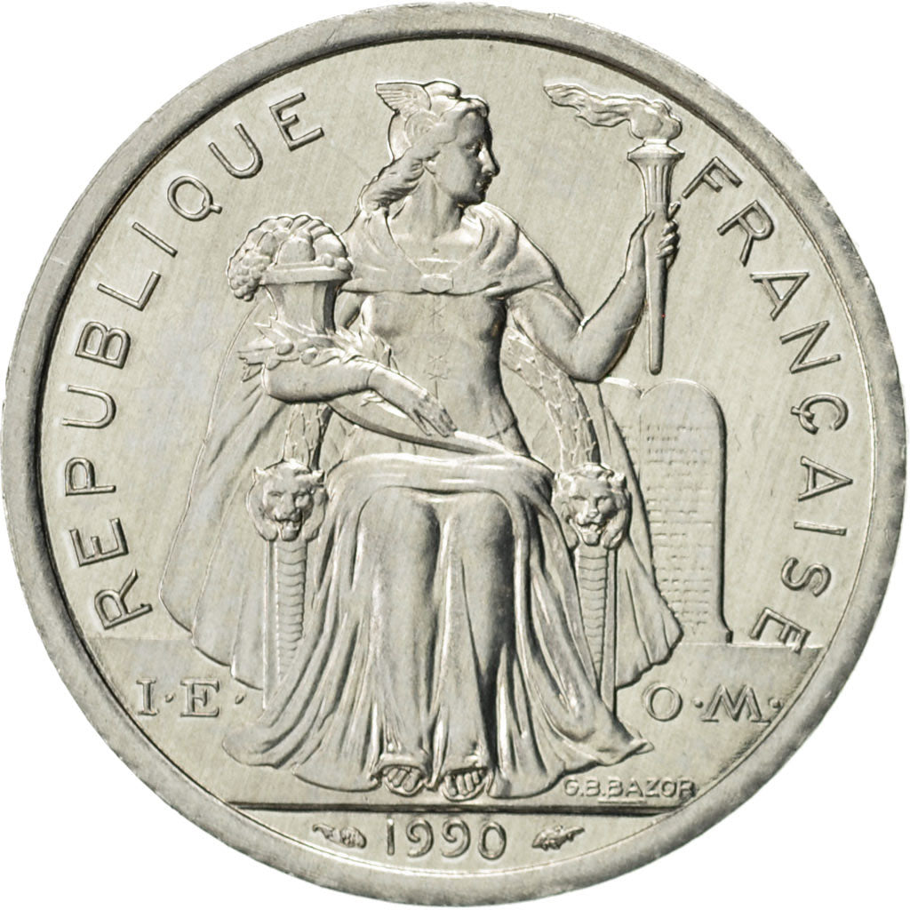 Coin, New Caledonia, 2 Francs, 1990, Paris, AU(55-58), Aluminum, KM:14