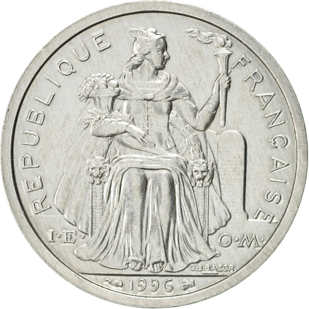 Coin, New Caledonia, 2 Francs, 1996, Paris, AU(55-58), Aluminum, KM:14