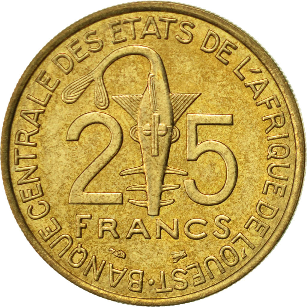 Coin, West African States, 25 Francs, 1996, Paris, EF(40-45), Aluminum-Bronze