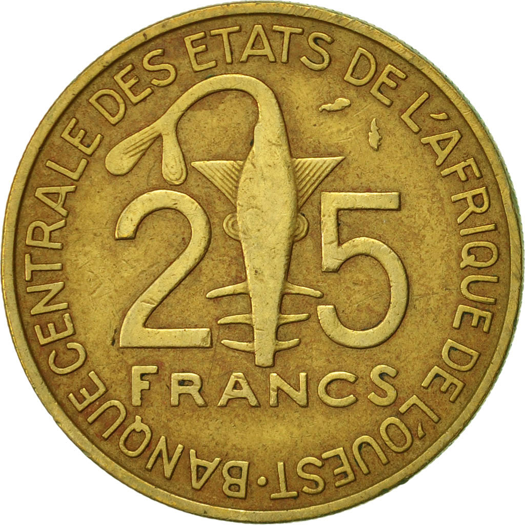 Coin, West African States, 25 Francs, 1975, Paris, EF(40-45), Aluminum-Bronze