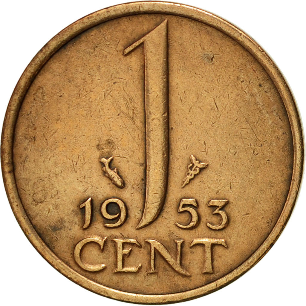 Coin, Netherlands, Juliana, Cent, 1953, AU(50-53), Bronze, KM:180
