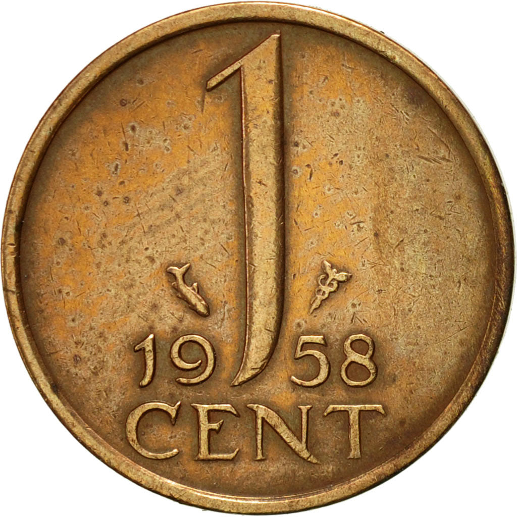 Coin, Netherlands, Juliana, Cent, 1958, AU(50-53), Bronze, KM:180