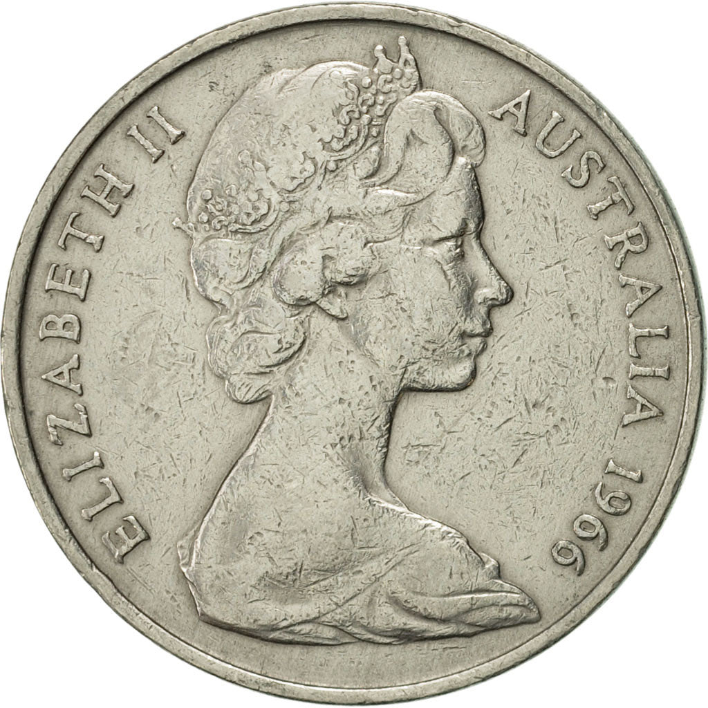 Australia, Elizabeth II, 20 Cents, 1966, MBC+, Cobre - níquel, KM:66