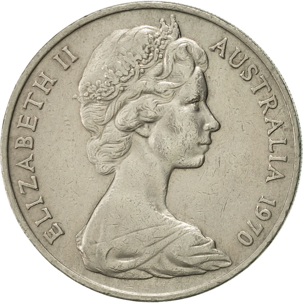 Coin, Australia, Elizabeth II, 20 Cents, 1970, AU(50-53), Copper-nickel, KM:66