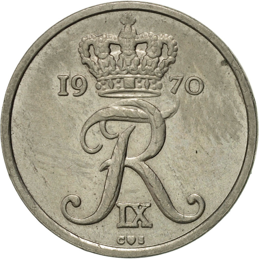 Coin, Denmark, Frederik IX, 10 Öre, 1970, Copenhagen, AU(50-53), Copper-nickel