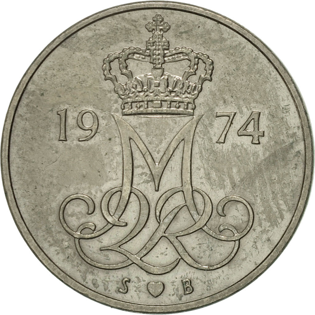 Coin, Denmark, Margrethe II, 10 Öre, 1974, Copenhagen, AU(50-53)