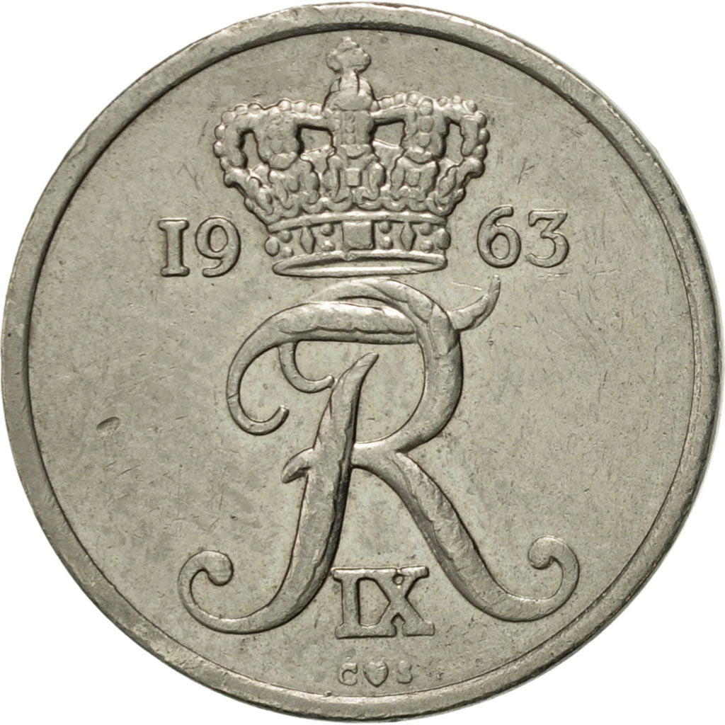 Coin, Denmark, Frederik IX, 10 Öre, 1963, Copenhagen, AU(50-53), Copper-nickel