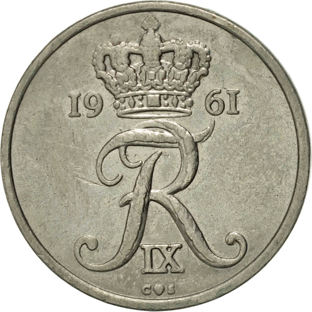 Coin, Denmark, Frederik IX, 10 Öre, 1961, Copenhagen, AU(50-53), Copper-nickel