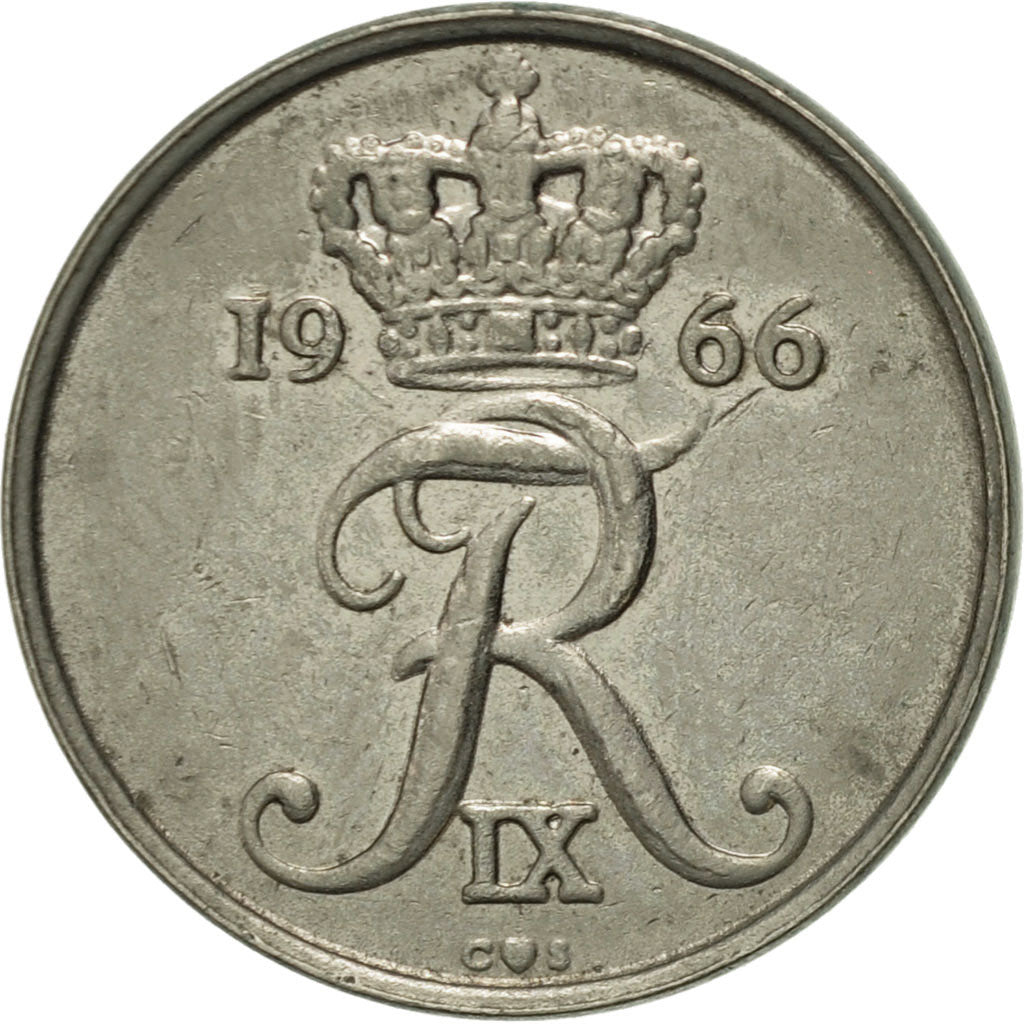 Coin, Denmark, Frederik IX, 10 Öre, 1966, Copenhagen, AU(50-53), Copper-nickel