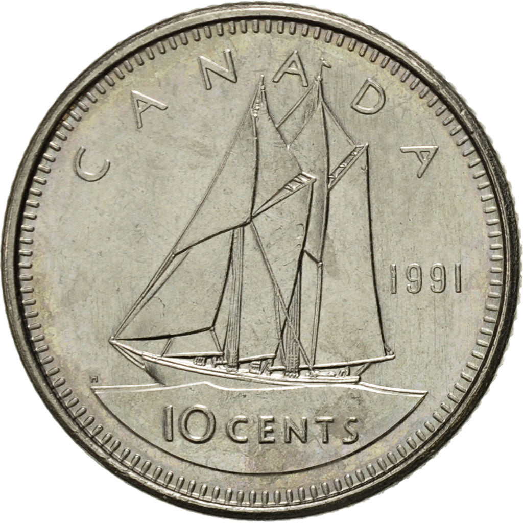 Coin, Canada, Elizabeth II, 10 Cents, 1991, Royal Canadian Mint, Ottawa