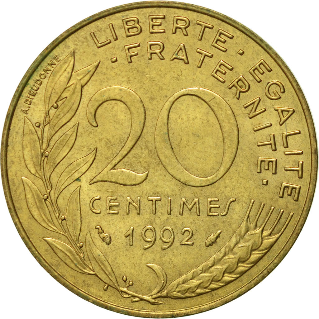 Coin, France, Marianne, 20 Centimes, 1992, Paris, AU(55-58), Aluminum-Bronze