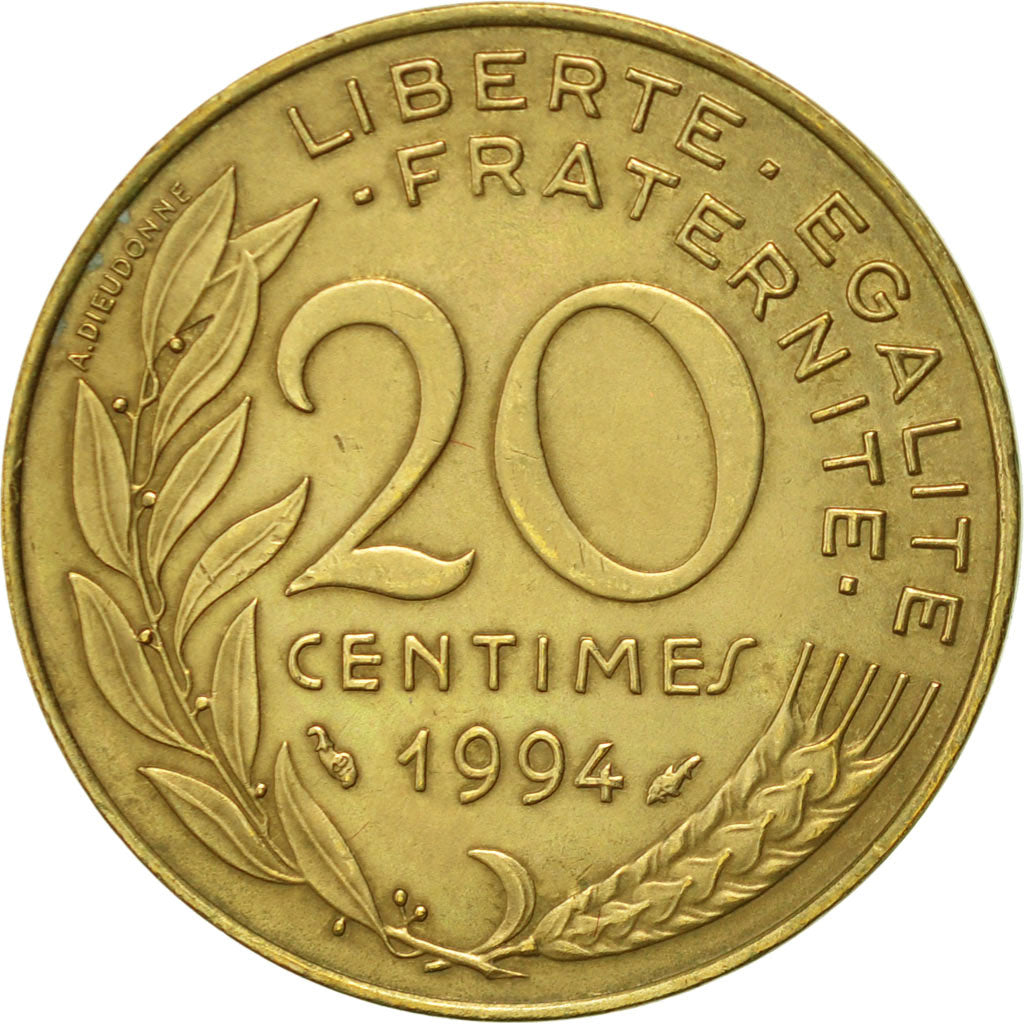 Coin, France, Marianne, 20 Centimes, 1994, Paris, AU(55-58), Aluminum-Bronze