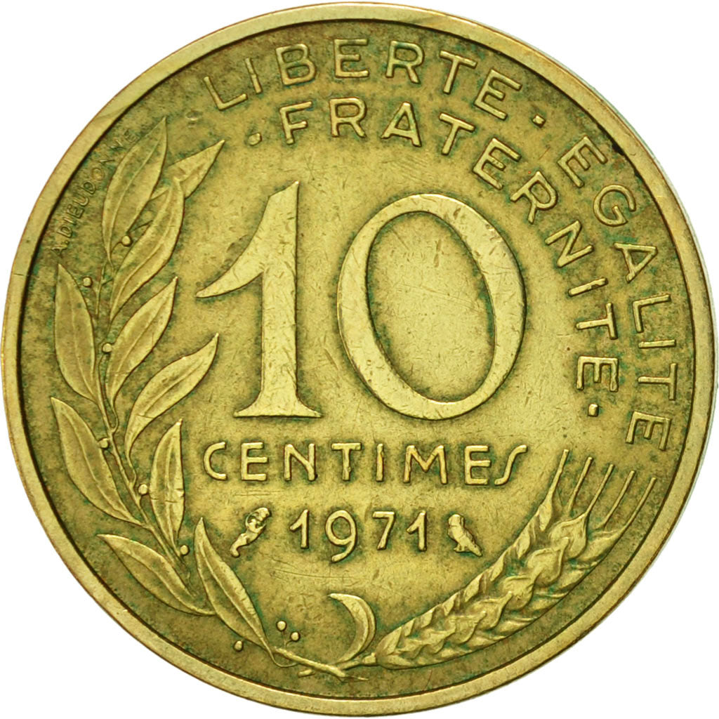 Moneda, Francia, Marianne, 10 Centimes, 1971, Paris, MBC+, Aluminio - bronce