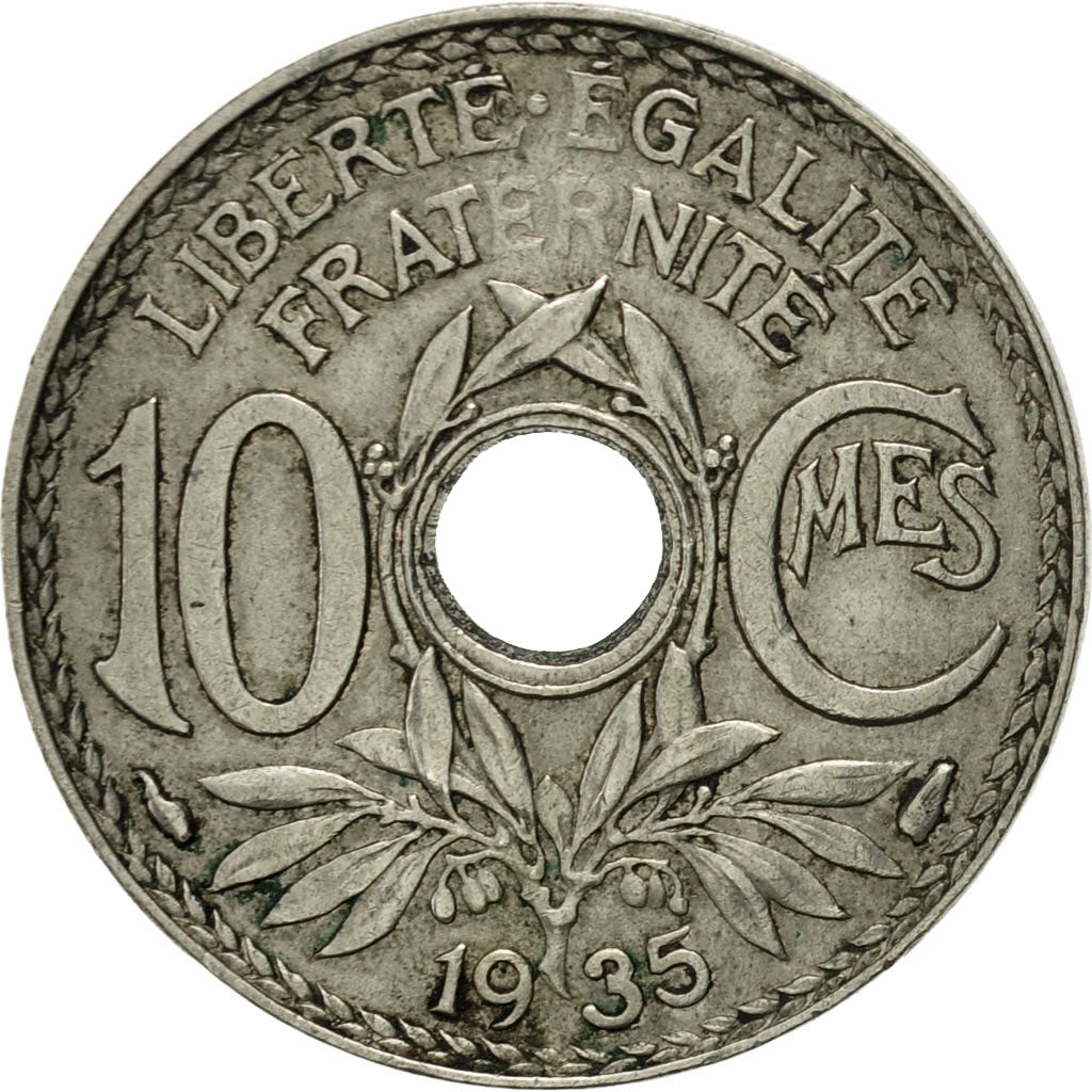 Moneda, Francia, Lindauer, 10 Centimes, 1935, Paris, MBC+, Cobre - níquel