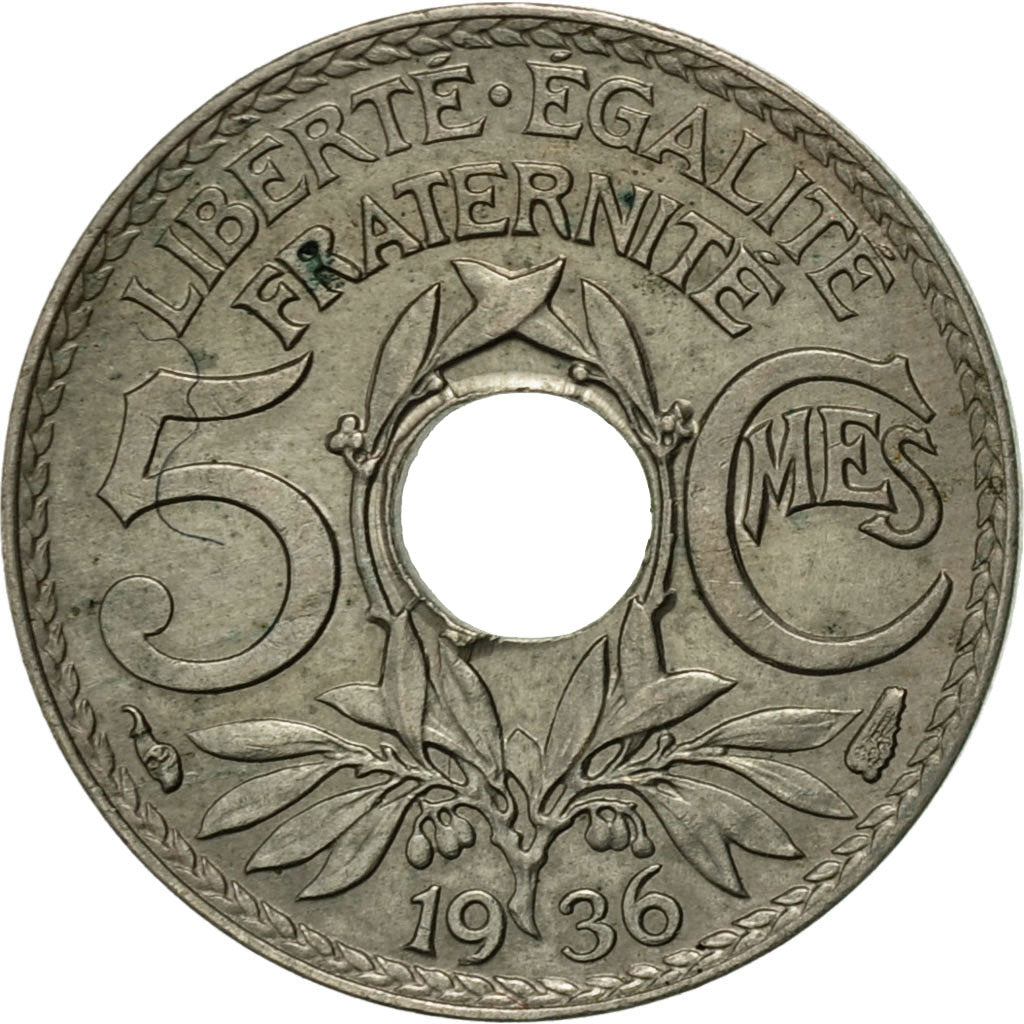 Münze, Frankreich, Lindauer, 5 Centimes, 1936, Paris, VZ, Copper-nickel