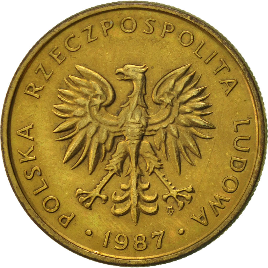 Coin, Poland, 5 Zlotych, 1987, Warsaw, EF(40-45), Brass, KM:81.2