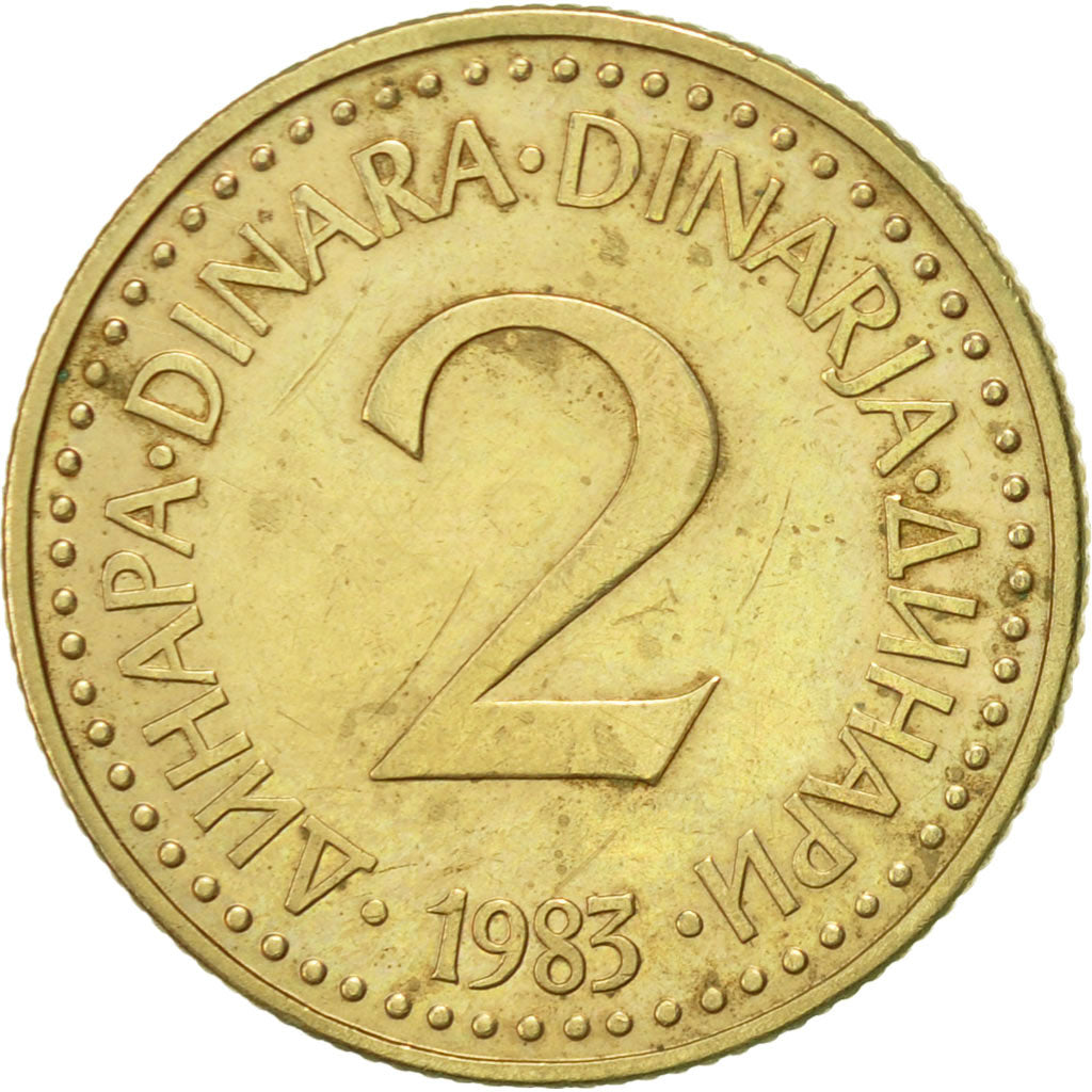 Coin, Yugoslavia, 2 Dinara, 1983, AU(55-58), Nickel-brass, KM:87
