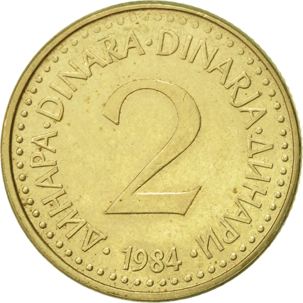 Coin, Yugoslavia, 2 Dinara, 1984, AU(55-58), Nickel-brass, KM:87