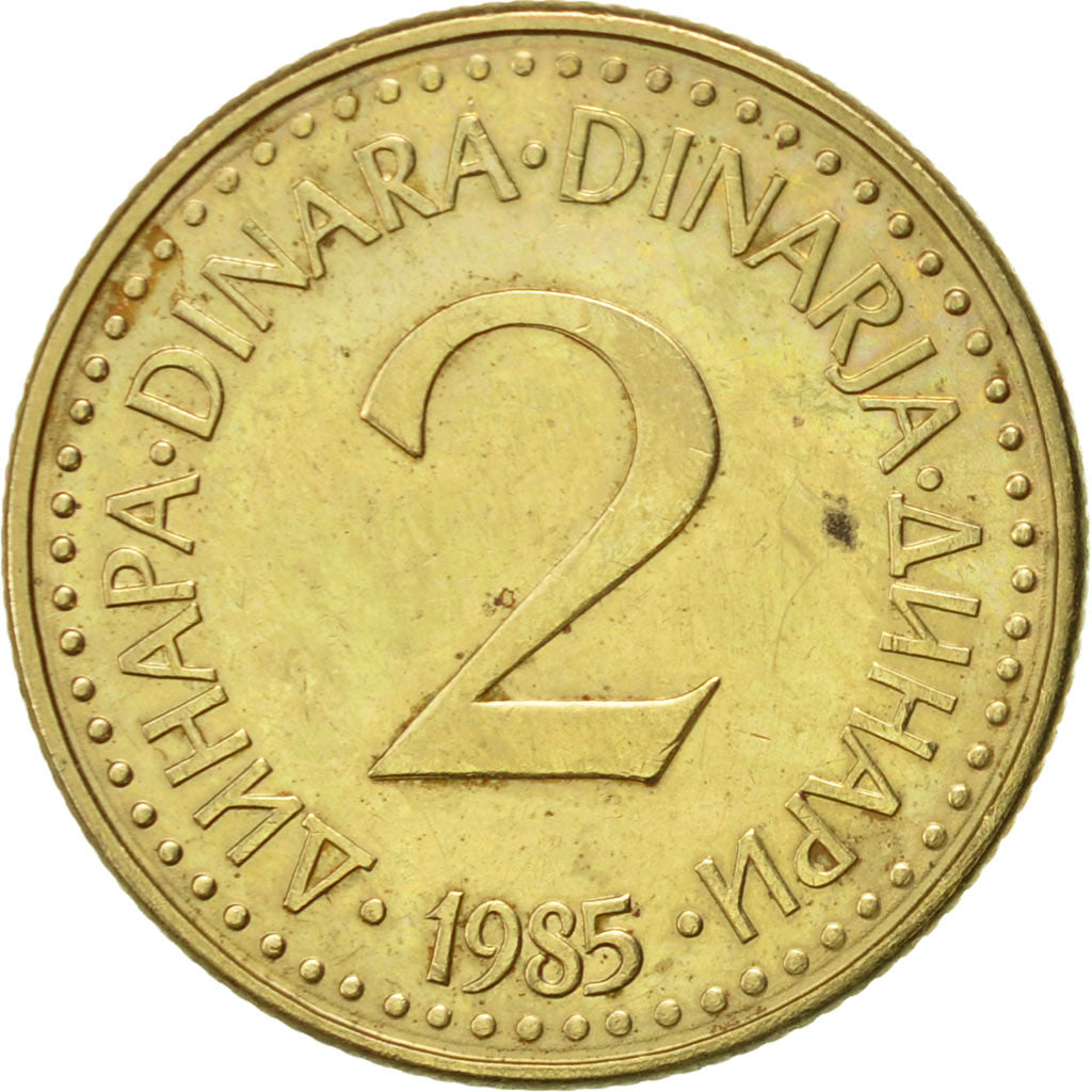 Coin, Yugoslavia, 2 Dinara, 1985, AU(55-58), Nickel-brass, KM:87