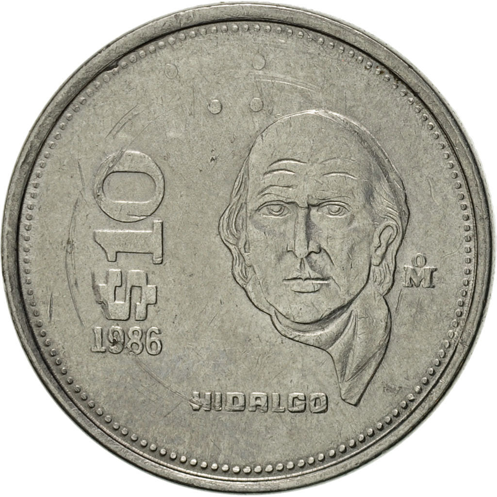 Moneda, México, 10 Pesos, 1986, Mexico City, MBC+, Acero inoxidable, KM:512