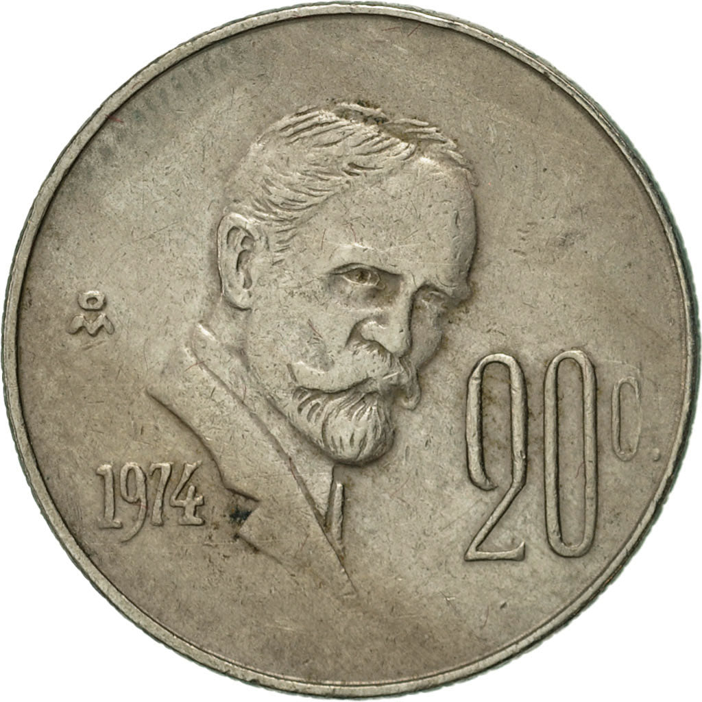 Münze, Mexiko, 20 Centavos, 1974, Mexico City, SS+, Copper-nickel, KM:442