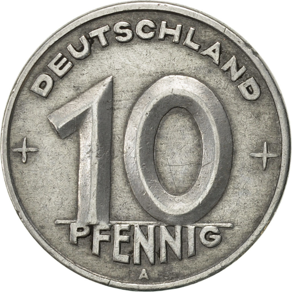 GERMAN-DEMOCRATIC REPUBLIC, 10 Pfennig, 1949, Berlin, AU(55-58), Aluminum, KM:3